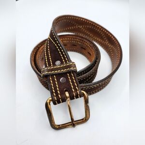 Vintage Brown Leather Belt With Stiching